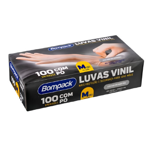LUVA VINIL BOMPACK C/PÓ M