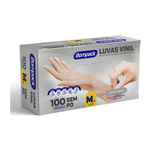 LUVA VINILFLEX BOMPACK S/PO TRANSPARENTE M