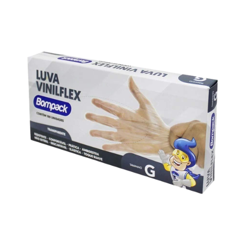 LUVA VINILFLEX BOMPACK S/PO TRANSPARENTE G