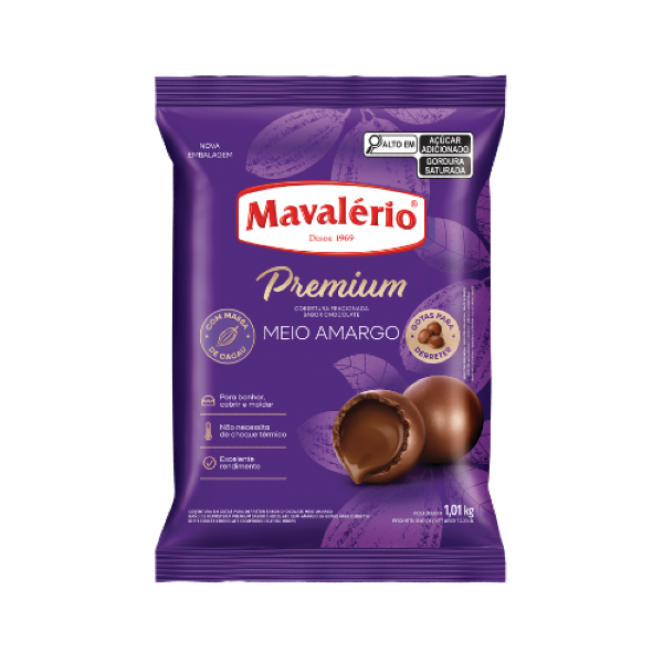 COBERTURA GOTAS SABOR CHOCOLATE MEIO AMARGO MAVALÉRIO 1,01KG