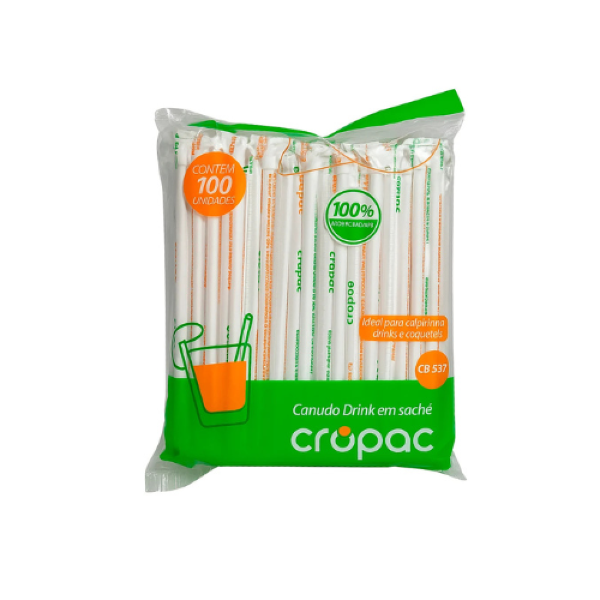 CANUDO DRINK BIODEGRADAVEL TRANSLUCIDO CROPAC CB-537 C/100
