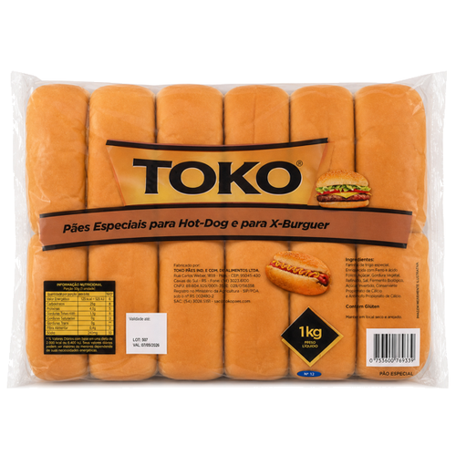 PÃO HOT DOG ESPECIAL TOKO C/12UN