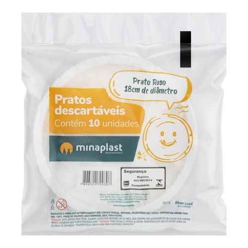 PRATOS RASOS MINAPLAST 18CM C/10