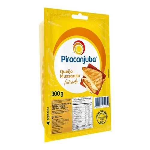 QUEIJO MUSSARELA FATIADO PIRACANJUBA 300GR