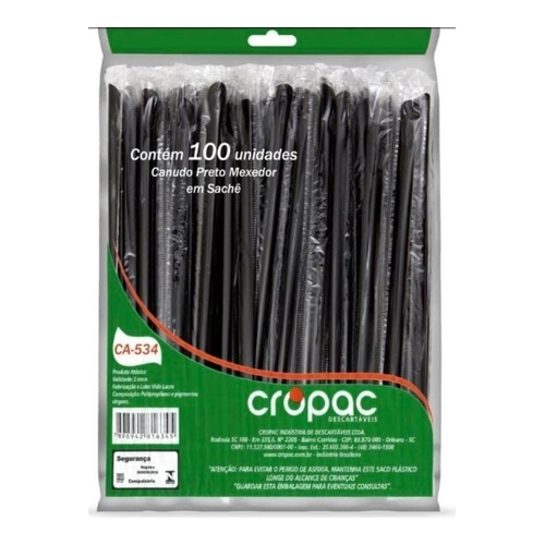 CANUDO DRINK BIODEGRADAVEL PRETO CROPAC CB-538 C/100