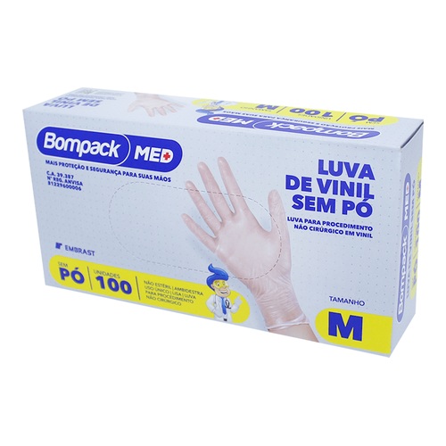 LUVA VINIL MED BOMPACK S/PO M C/100