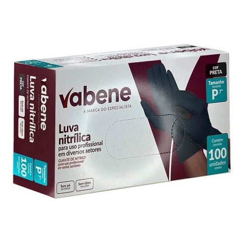 LUVA NITRILICA PRETA P 100UN/BOX VABENE